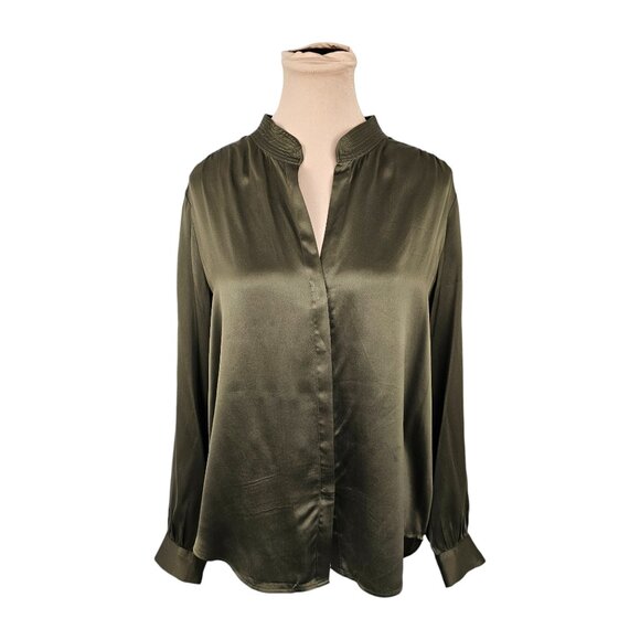 L'AGENCE Olive Green Silk Long Sleeve Blouse Sz L - Picture 1 of 10